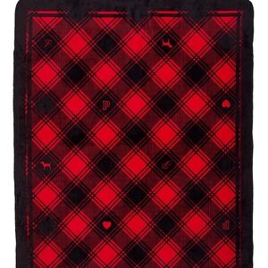 Victoria’s Secret PINK Red & Black Plaid Throw Blanket Logo Dog Heart
